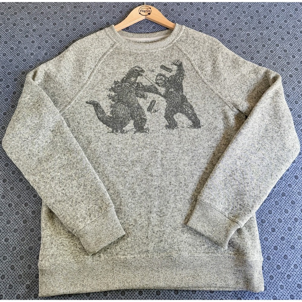 Lucky Brand Godzilla vs Bigfoot Sweatshirt Mens L Shearless Fleece Pullover